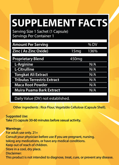 Bangher Male Performance Support Supplement Pills Capsules Supplement Facts Box